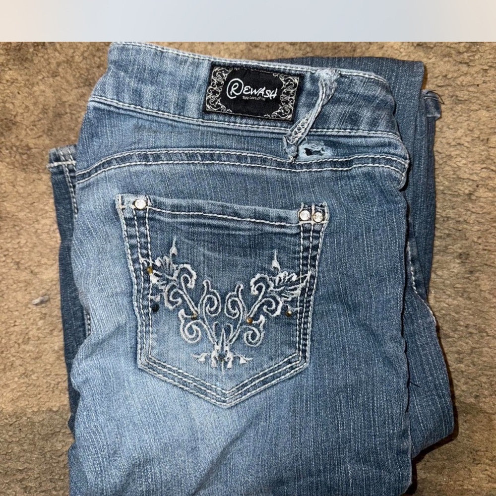 Rewash Women's Embroidered Boot Cut Jeans - Light Blue